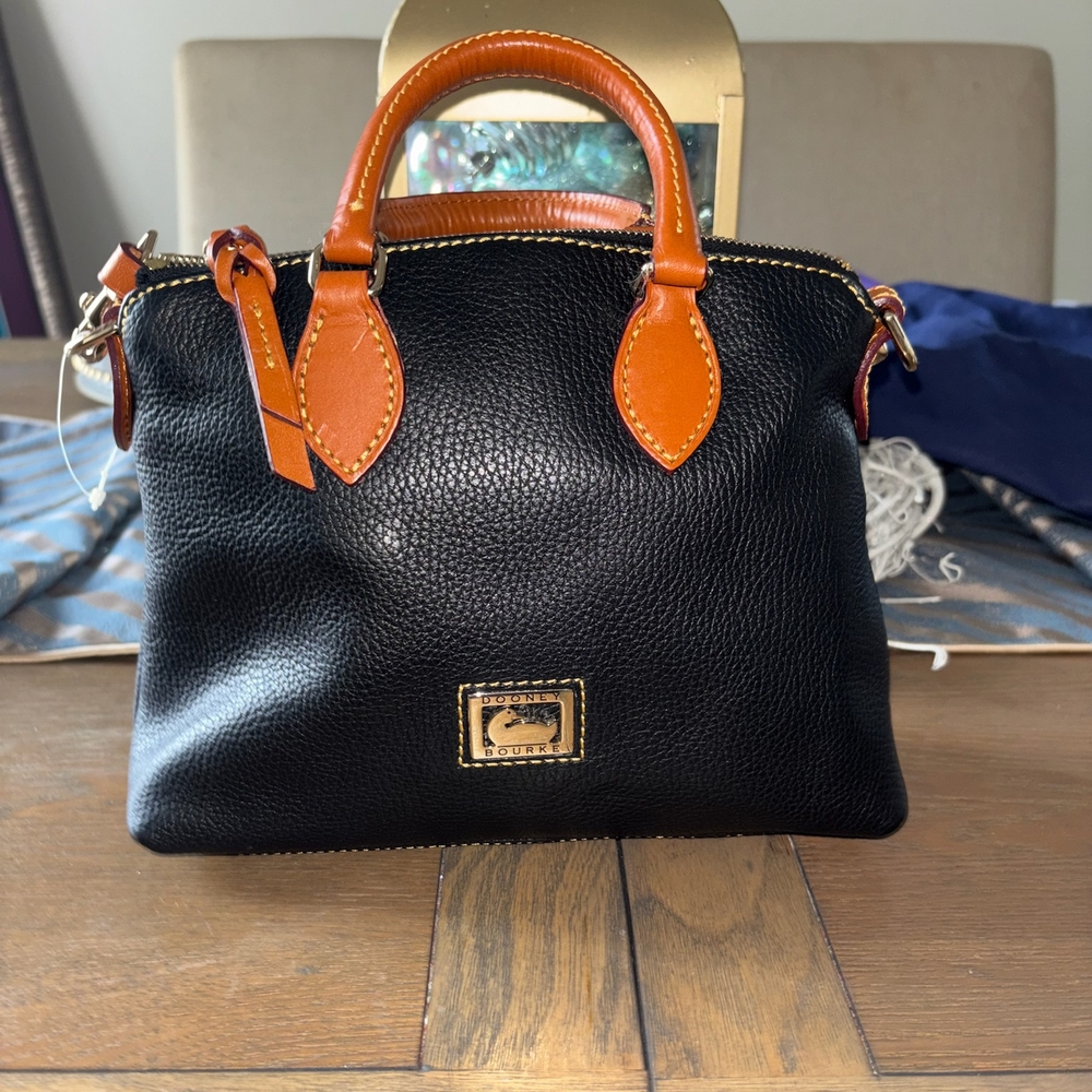 Dooney & Bourke Black and Tan Structured Satchel